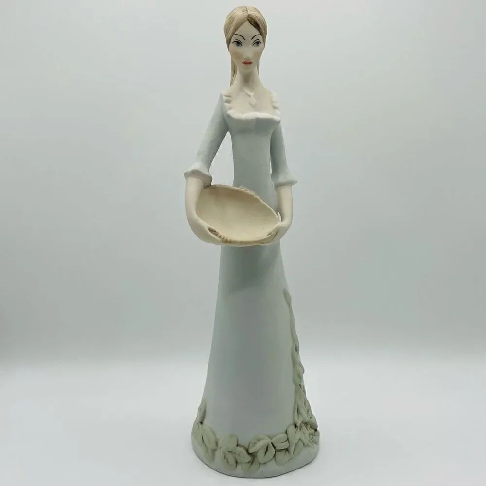 Vintage Royal Dux Bohemia Lady with Basket Tall Bisque Porcelain Figurine